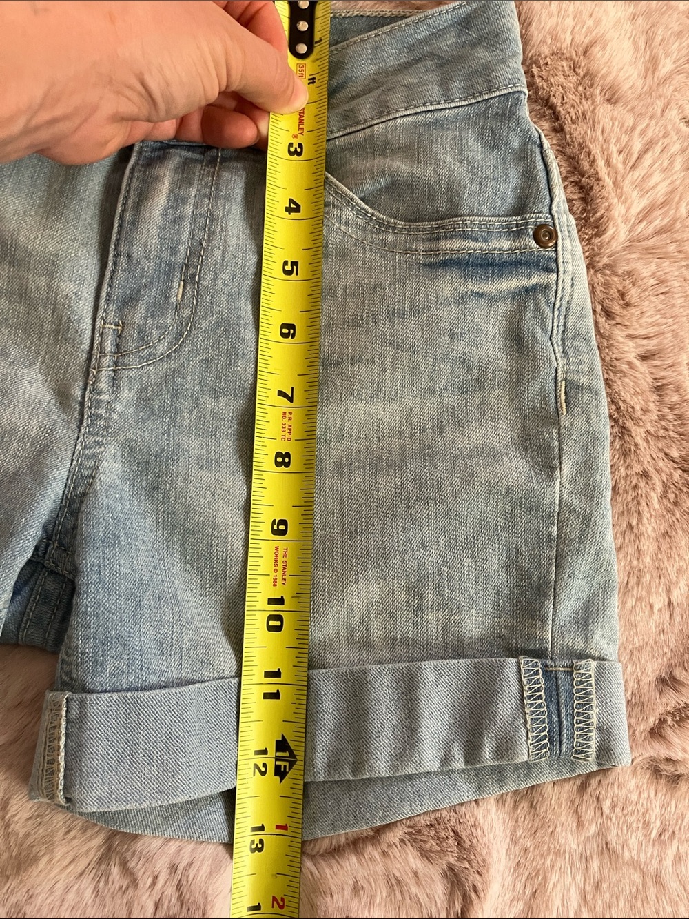 Y2k No Boundaries Light Blue Denim Cuffed Shorts with Embroidered Back Pockets - Picture 9 of 12